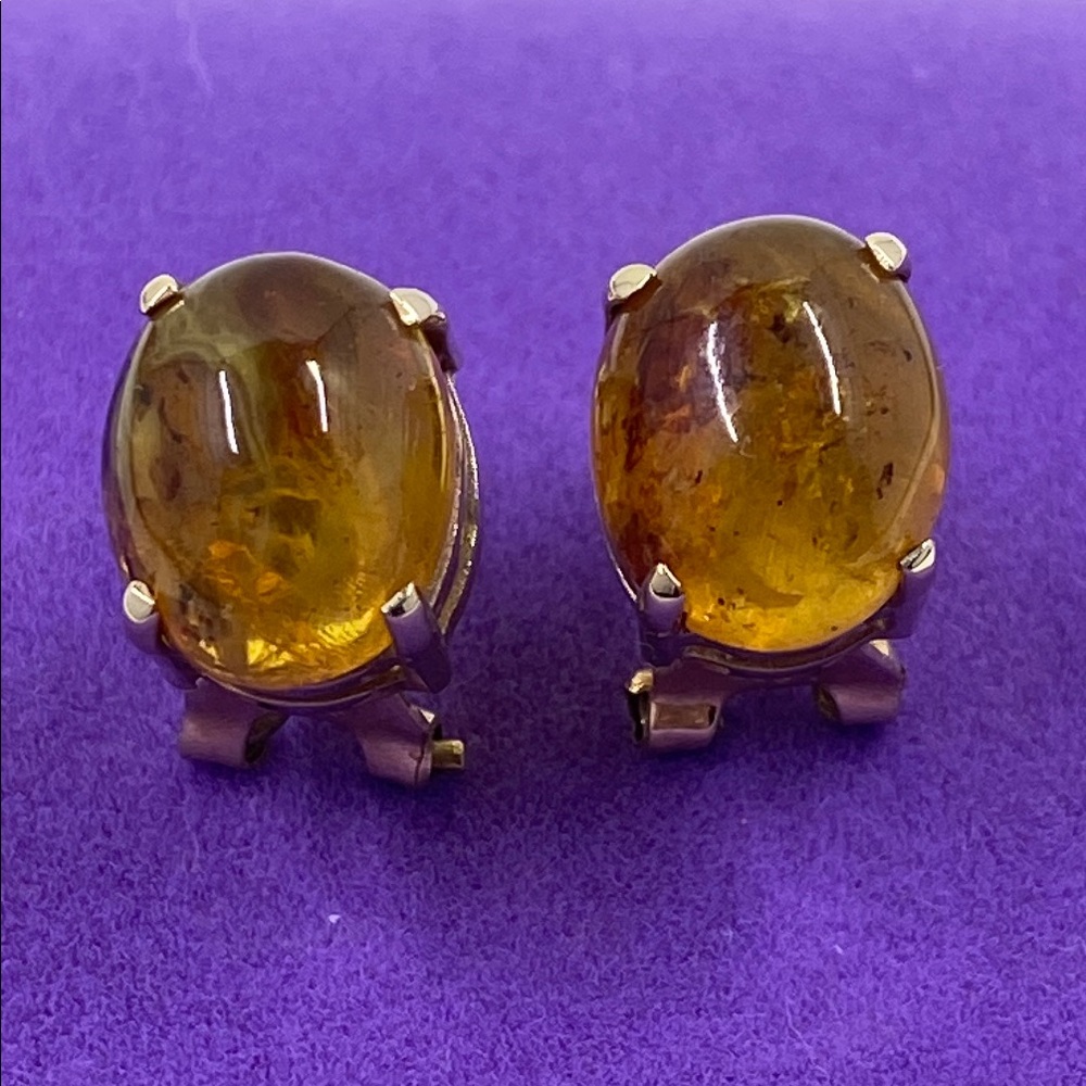 💛 Vintage 14k Yellow Gold Amber Earrings